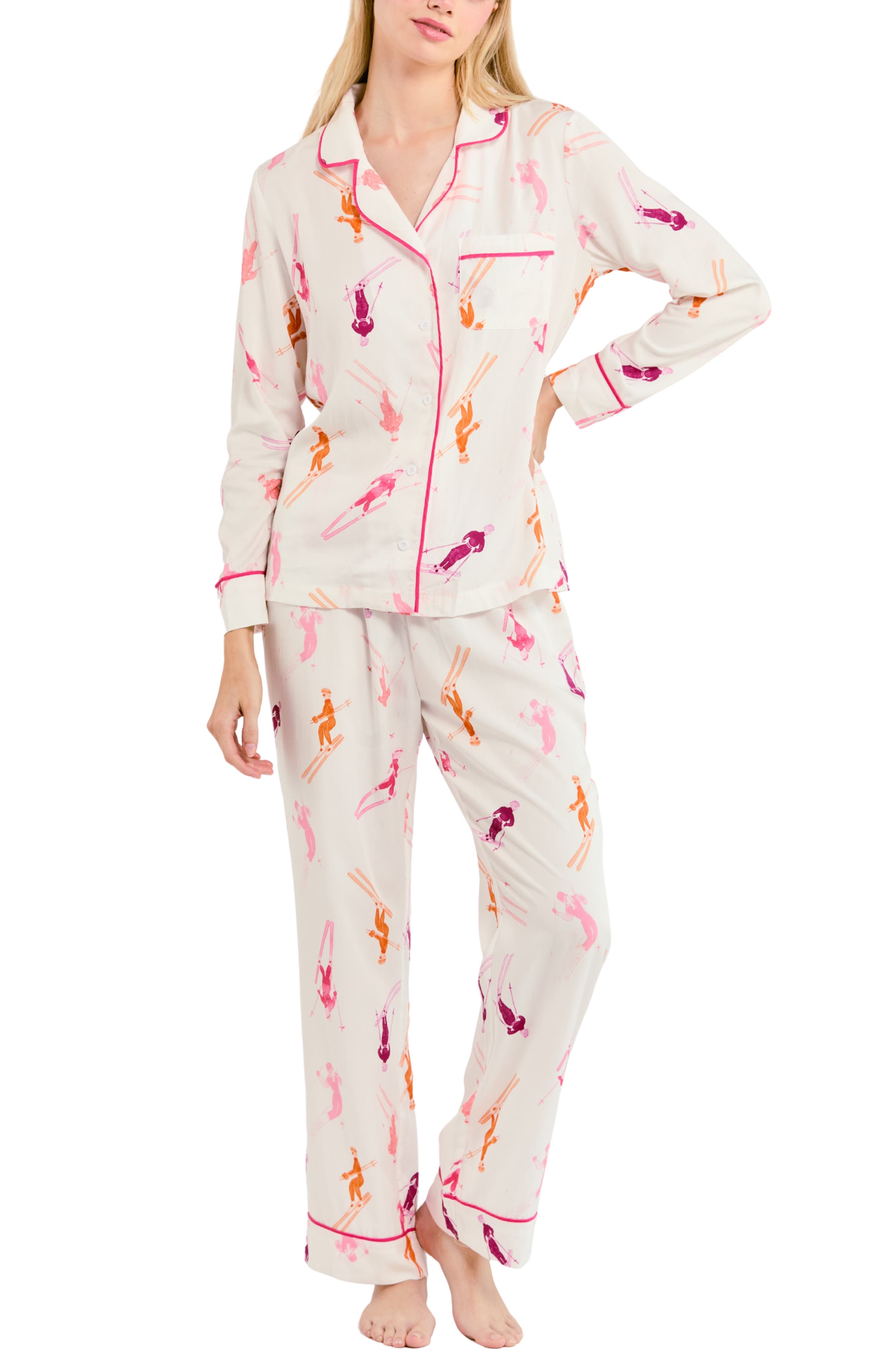 Katie Kime Bluebird Day Long Sleeve Pajama Pants Set In Multi