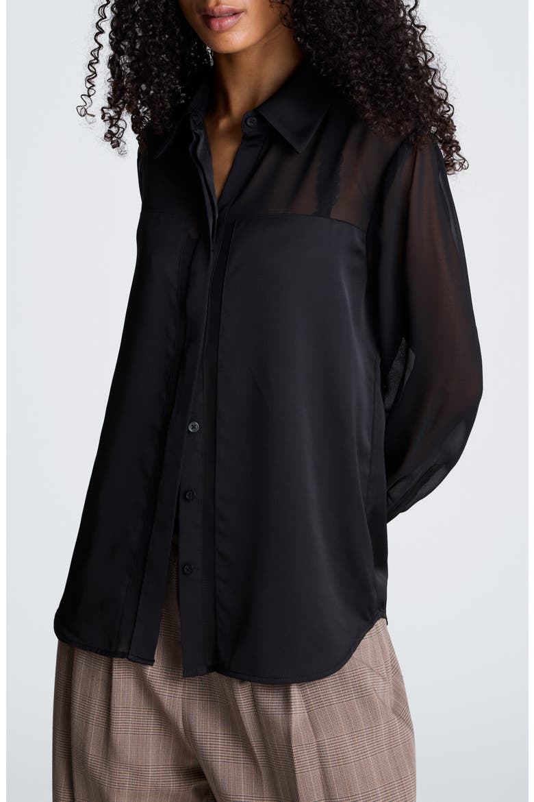 Sheer Panel Long Sleeve Shirt, Alternate, color, BLACK