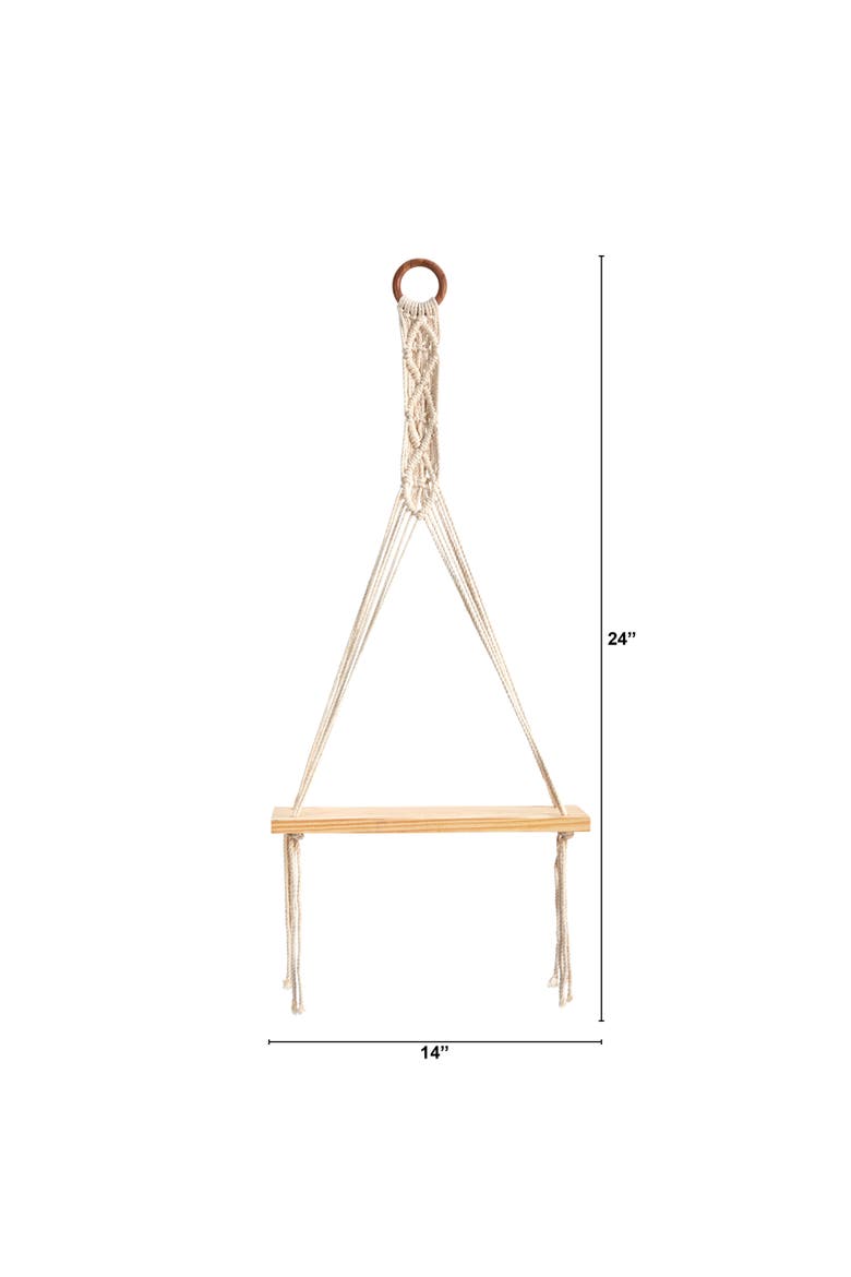 14-in x 24-in Handmade Macrame Wall Hanging with Wooden Shelf, Alternate, color, Cream