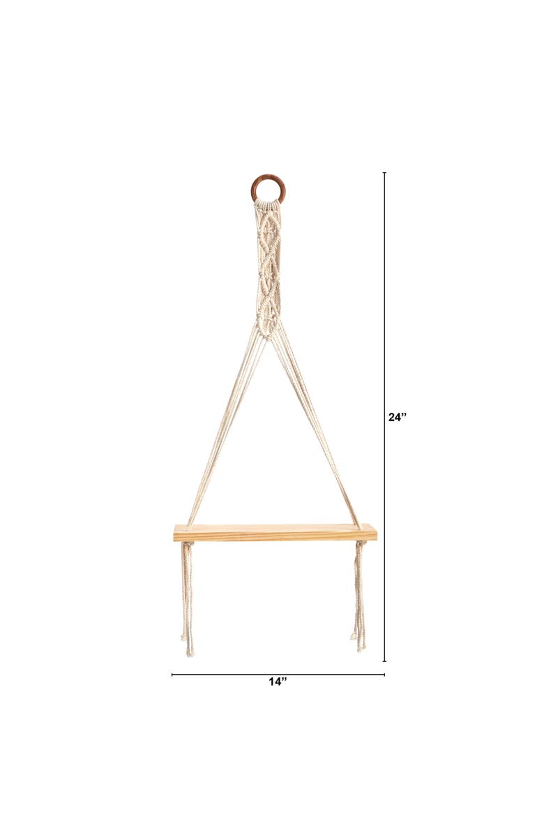 NEARLY NATURAL 14-in x 24-in Handmade Macrame Wall Hanging with Wooden Shelf, Alternate, color, Cream