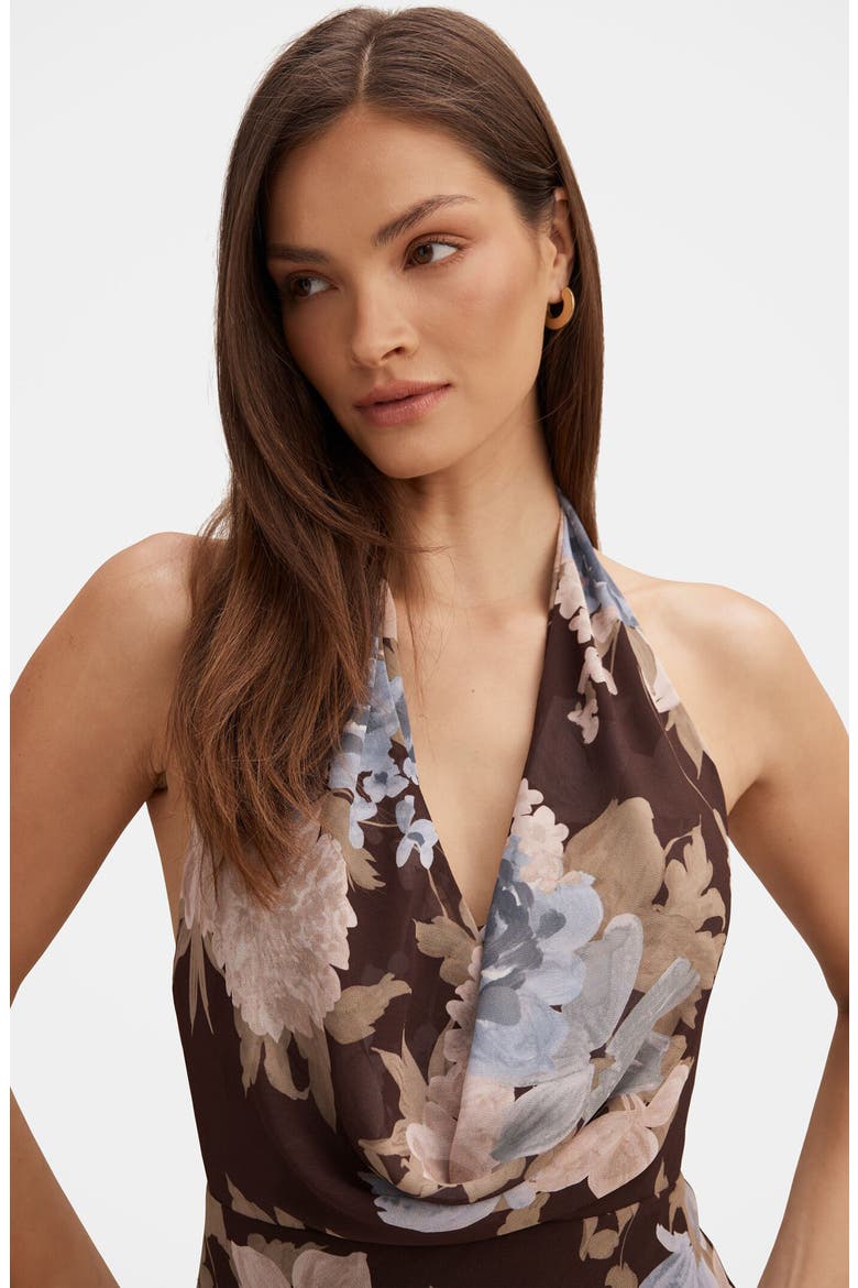 Marina Cowl Neck Halter Gown, Alternate, color, HALSEY FLORAL