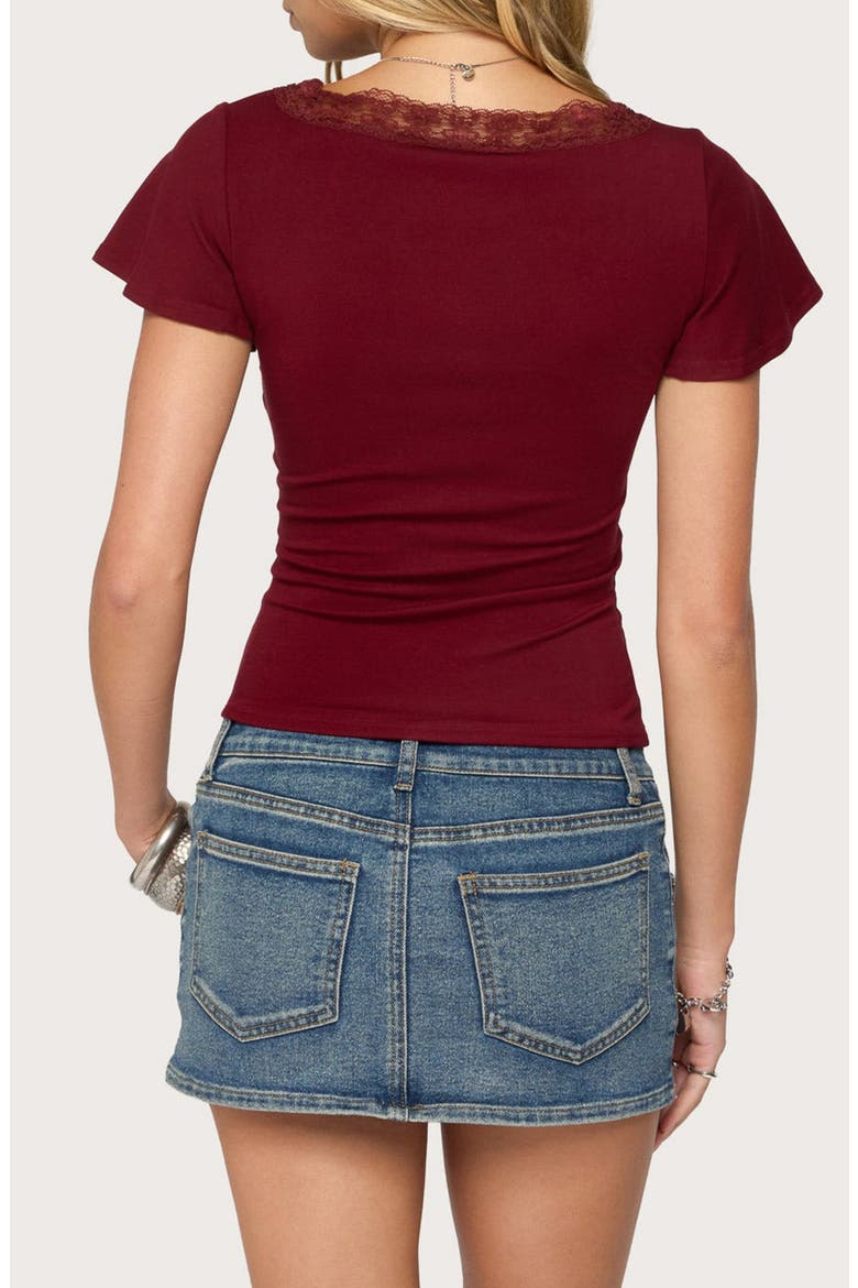 Yvetta Lacy Flutter Sleeve Top, Alternate, color, BURGUNDY