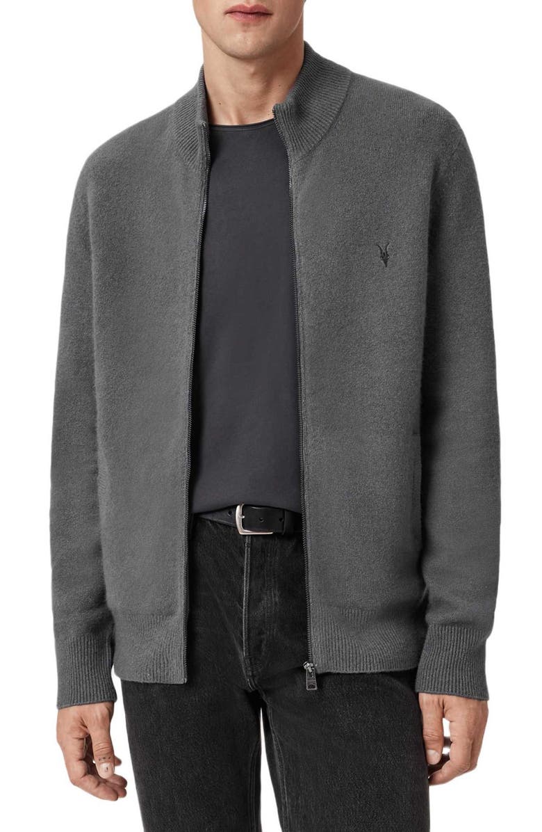 AllSaints Statten Zip Cardigan, Alternate, color, Asher Grey