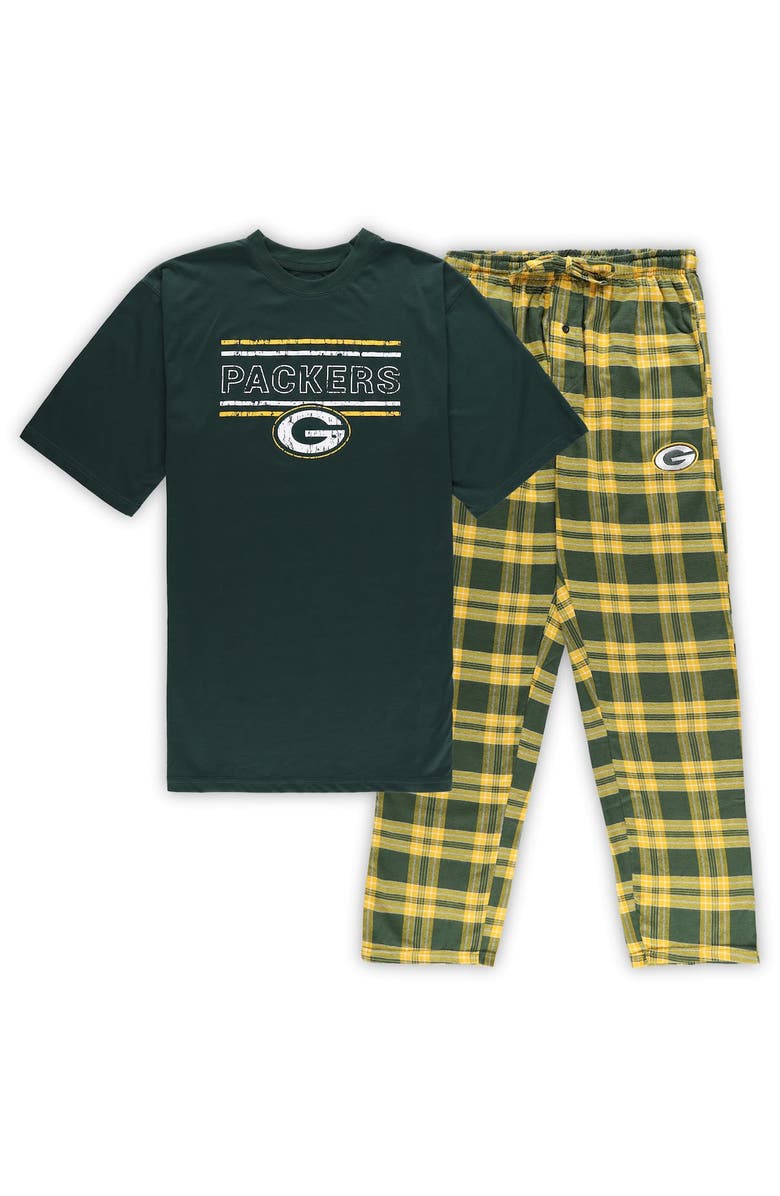 CONCEPTS SPORT Men's Concepts Sport Green/Black Green Bay Packers Big & Tall Flannel Sleep Set, Main, color, 