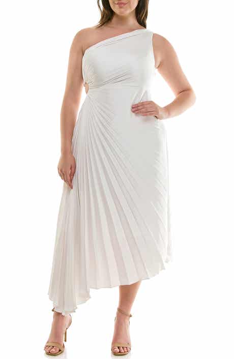 Nicole Miller One Shoulder Pleat Midi Dress