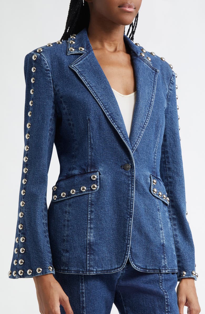 Cinq à Sept Milly Studded Denim Jacket, Alternate, color, Oceane
