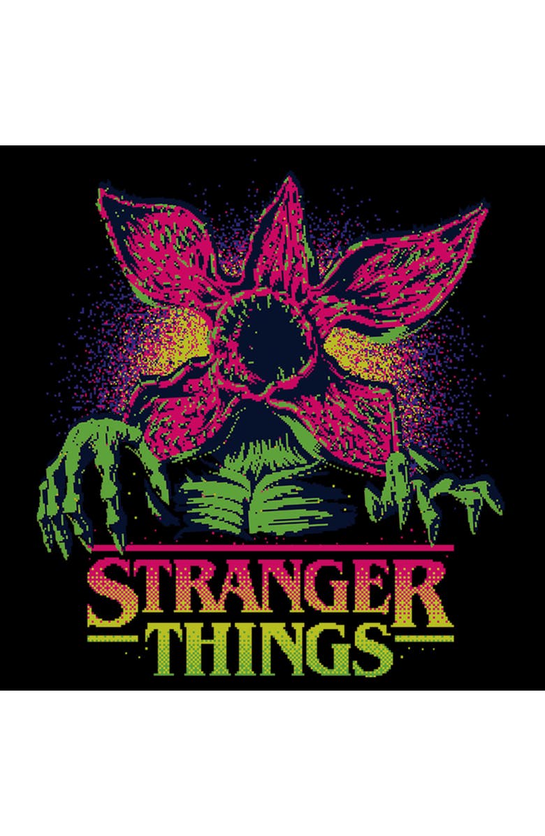 Stranger Things Boy's Stranger Things Demogorgon Neon Pixel Logo  Graphic T-Shirt, Alternate, color, Black
