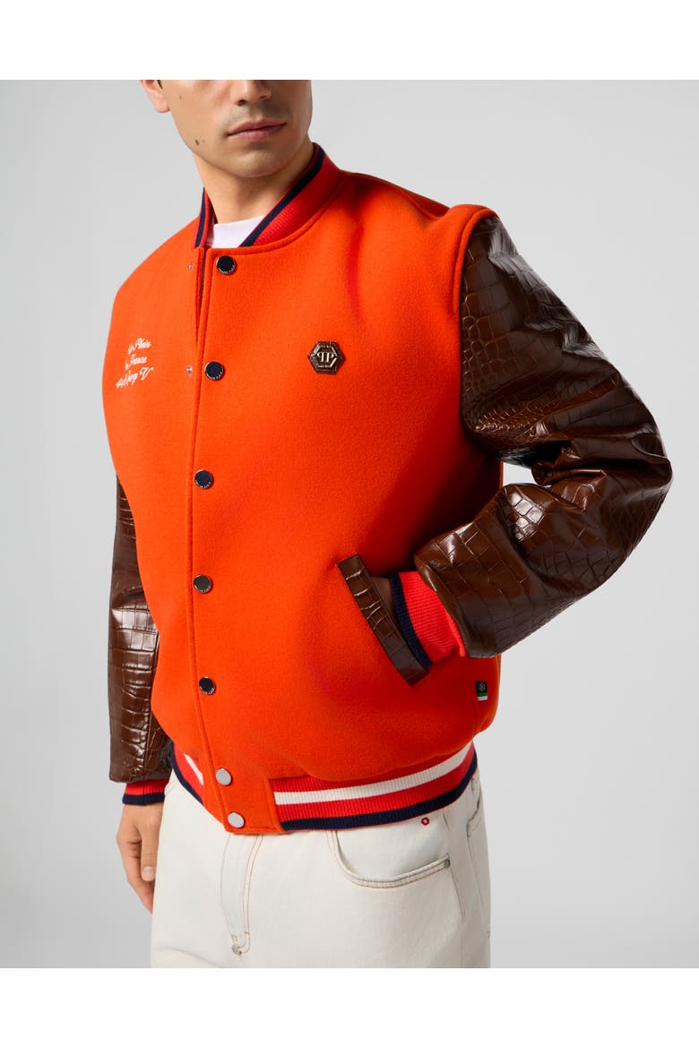 Varsity Bomber Cocco Sleeves Paris Men, Alternate, color, orange