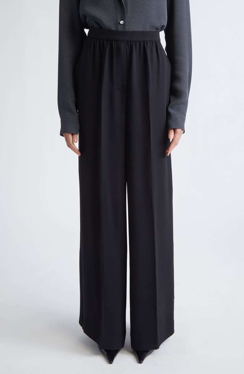 ST. JOHN Satin Back Crepe Wide Leg Pants, Main, color, Black