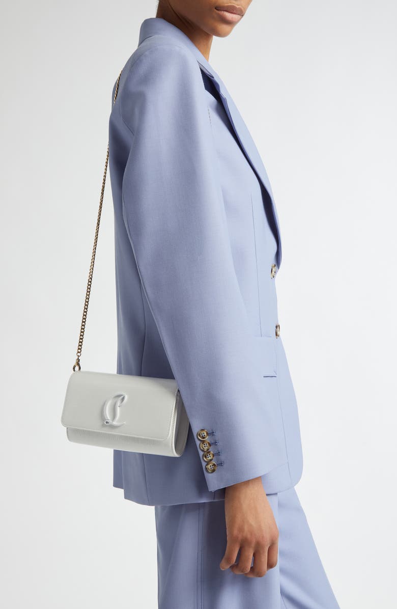 Christian Louboutin Loubi54 Naplak Leather Wallet on a Chain, Alternate, color, Bianco