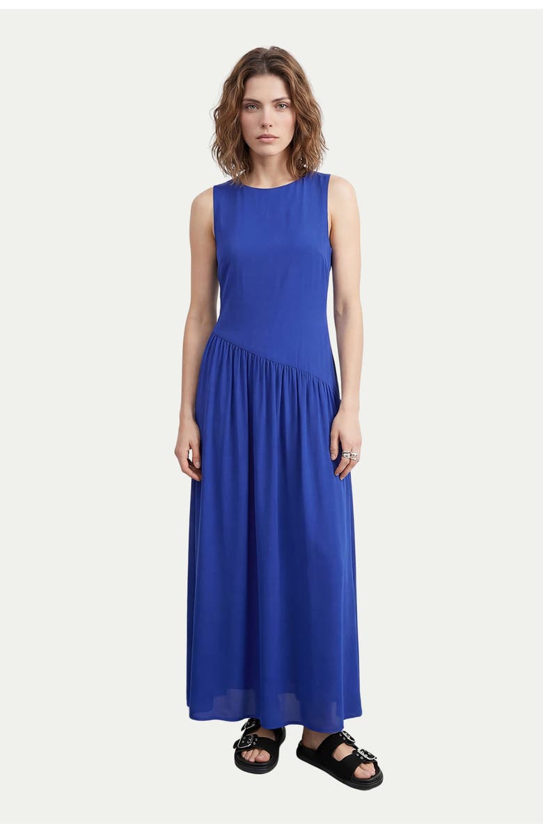 Warehouse Dropped Waist Chiffon Tiered Maxi Dress, Main, color, Cobalt