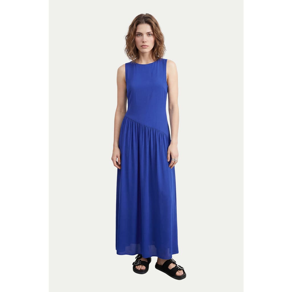 Warehouse Dropped Waist Chiffon Tiered Maxi Dress In Blue