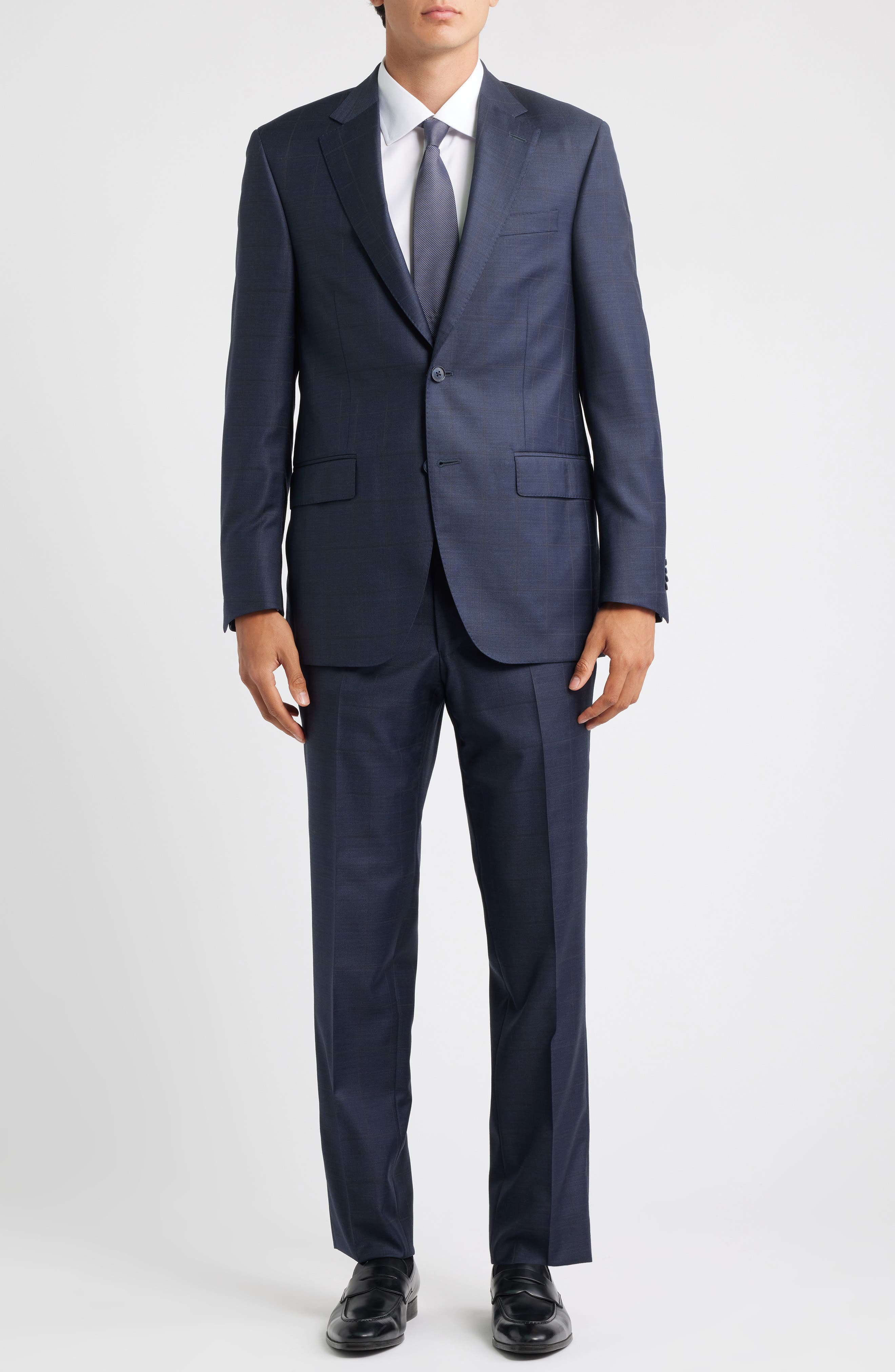 Peter Millar Flynn Classic Fit Navy Windowpane Check Wool Suit