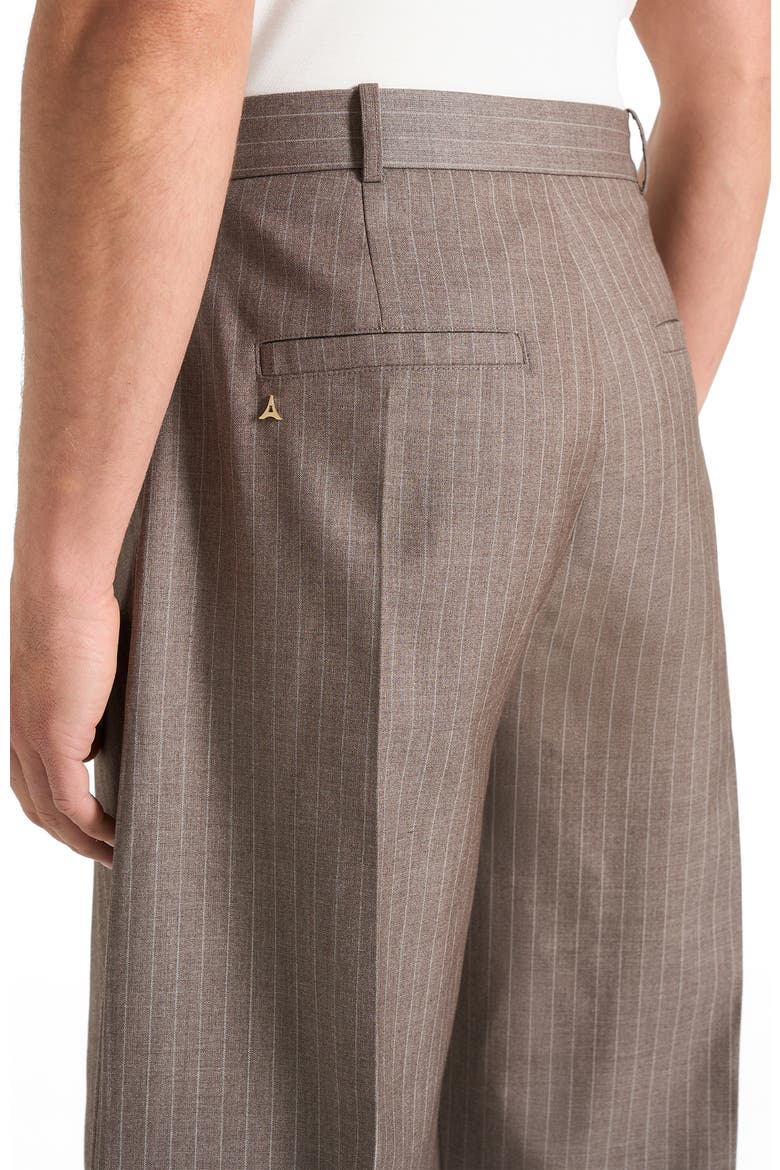 Charles Wide Fit Wrap Leg Pinstripe Tailored Trousers, Alternate, color, Taupe