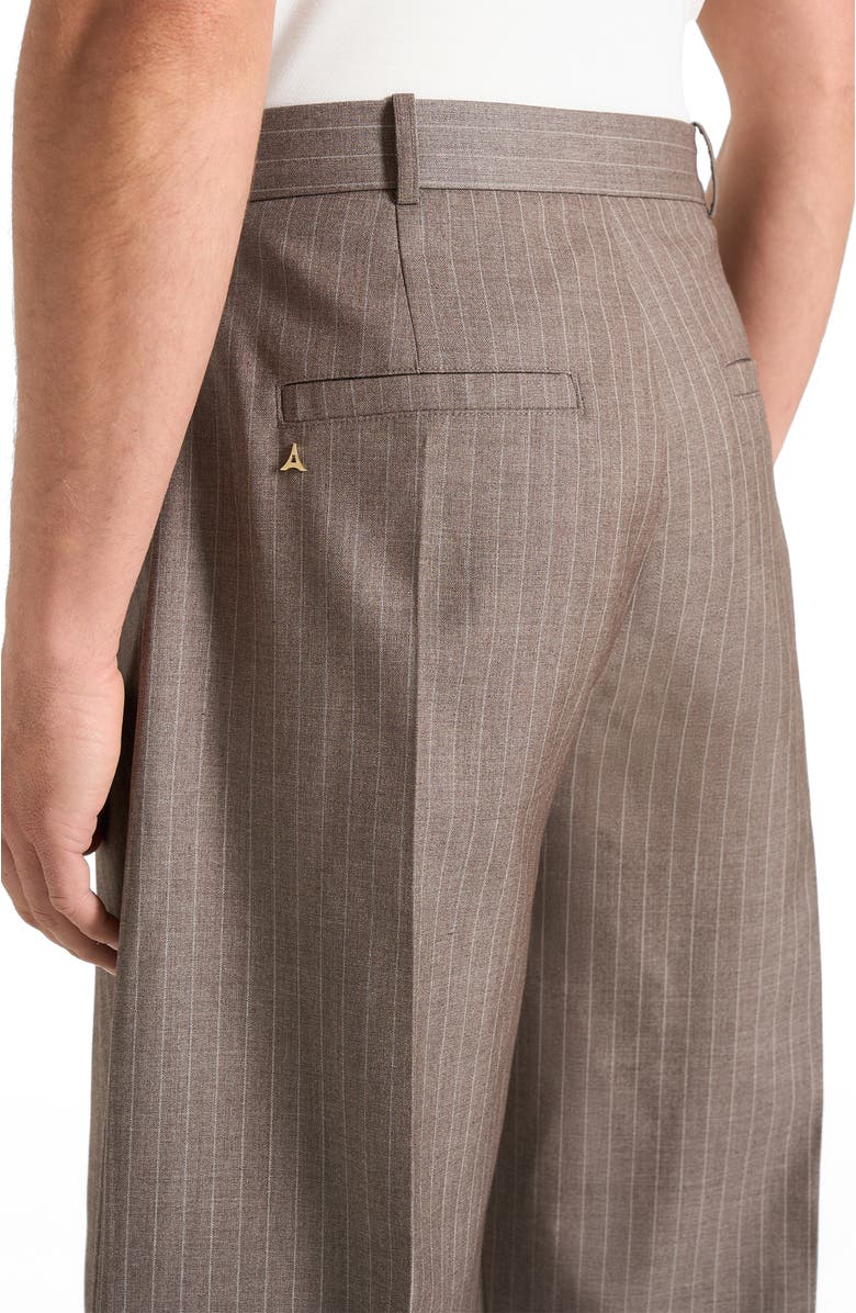 Manière De Voir Charles Wide Fit Wrap Leg Pinstripe Tailored Trousers, Alternate, color, Taupe