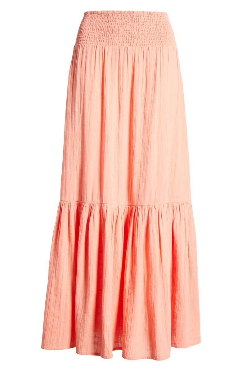 Billabong In the Palms Tiered Cotton Maxi Skirt, Alternate, color, Peach Out