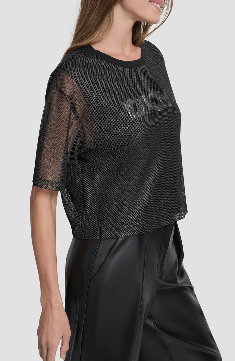DKNY Mesh Overlay Logo Top, Alternate, color, Black