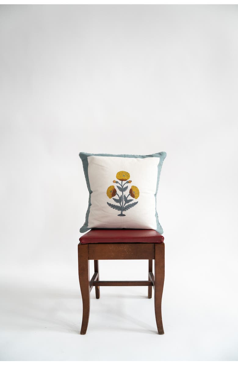 Inner Child Poppy Blockprint Pillow - Cover + Insert, Alternate, color, Blue