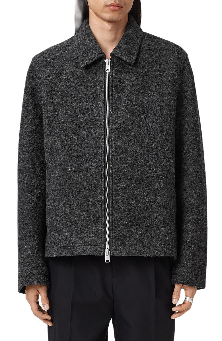 AllSaints Celeste Crop Boiled Wool Jacket, Main, color, Charcoal Grey