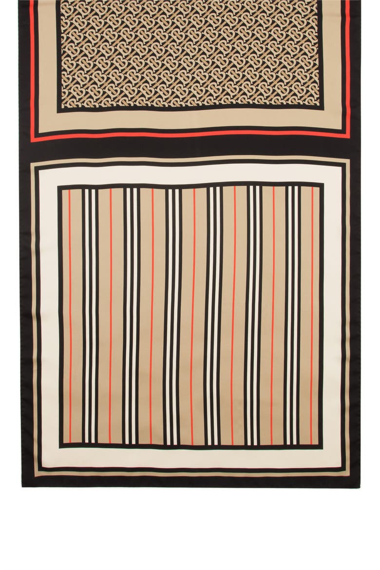 Monogram, Icon Stripe & Check Print Silk Scarf, Alternate, color, ARCHIVE BEIGE
