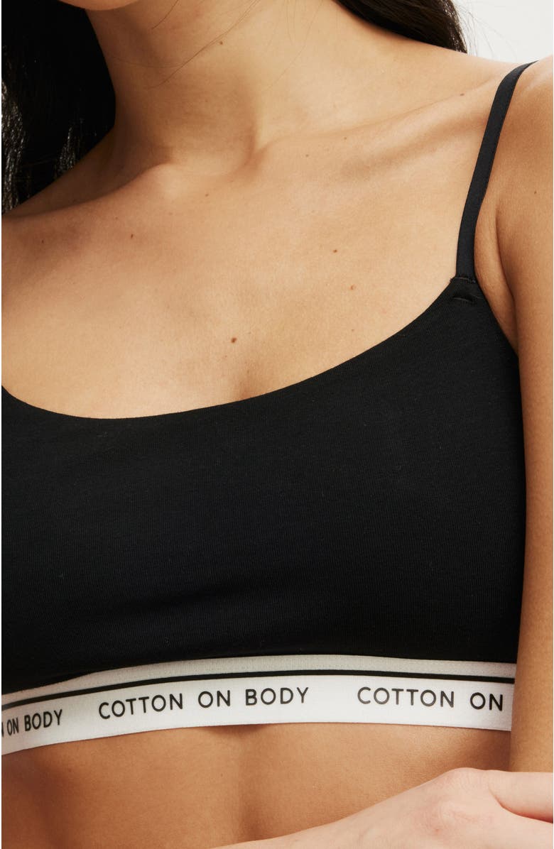 COTTON ON BODY Women's Branded Cotton Scoop Bralette, Alternate, color, Black