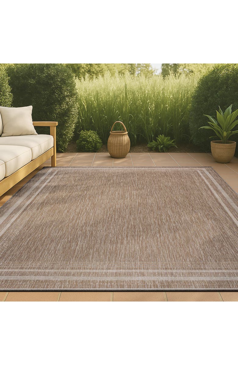 JONATHAN Y Lido Traditional Casual Pinstripe Border Indoor/Outdoor Area Rug, Alternate, color, Beige/Cream