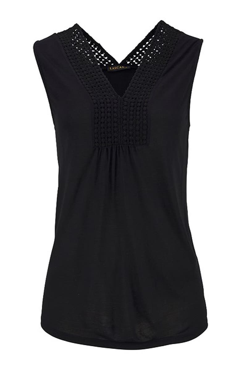 LASCANA Women's Crochet Insert Tank Top, Alternate, color, Black