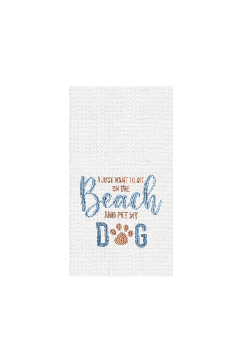 Pet My Dog Embroidered & Waffle Weave Kitchen Towel, Main, color, White