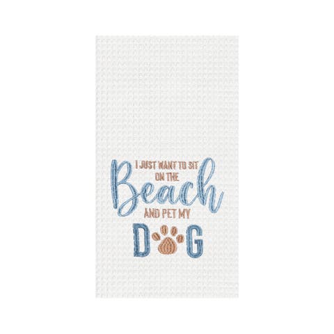Pet My Dog Embroidered & Waffle Weave Kitchen Towel