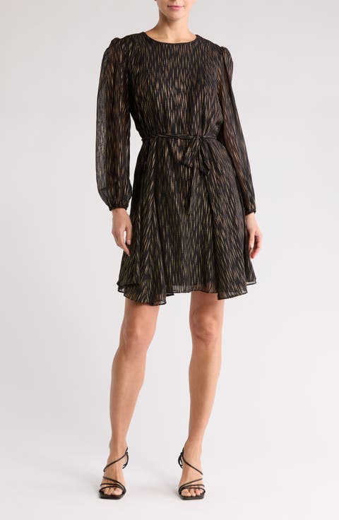 Metallic Long Sleeve Swing Dress