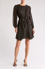 Julia Jordan Metallic Long Sleeve Swing Dress