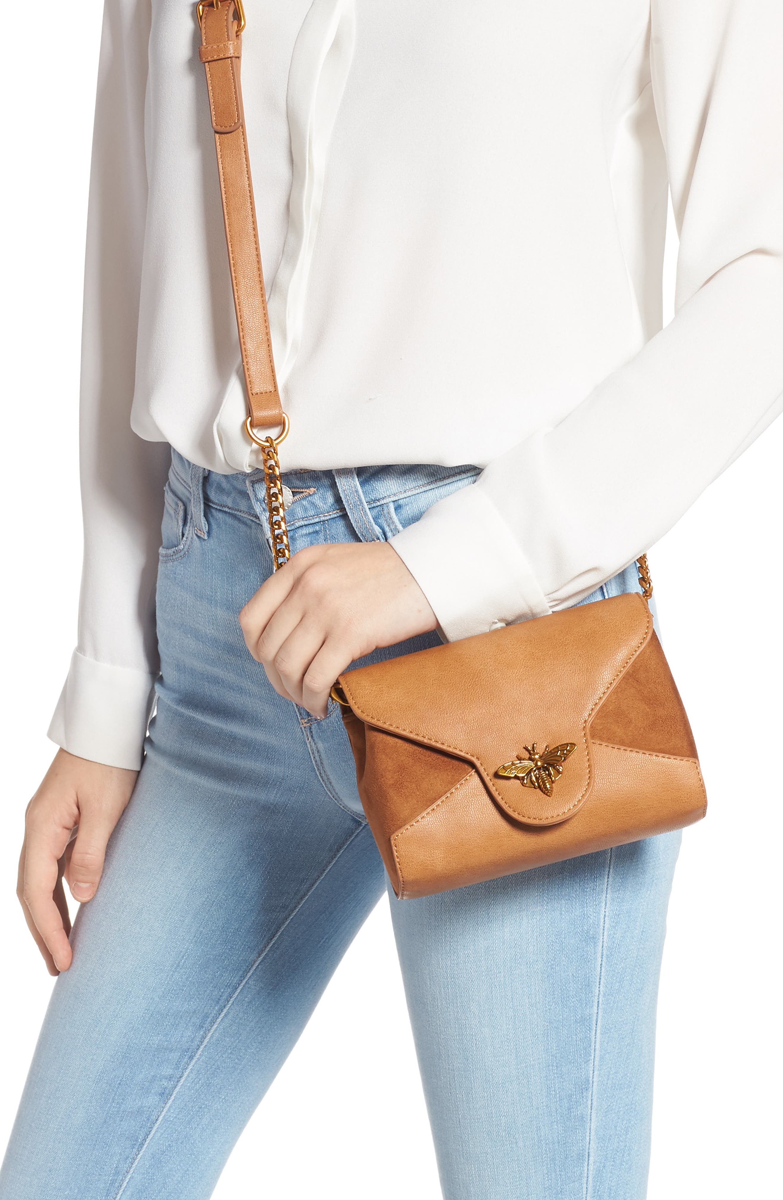 Sondra Roberts Bee Lock Faux Leather Crossbody Bag, Alternate, color, 