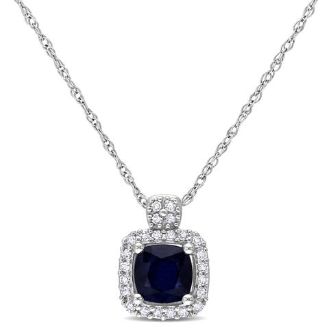 Gemstone & Diamond Halo Cluster Necklace 10K