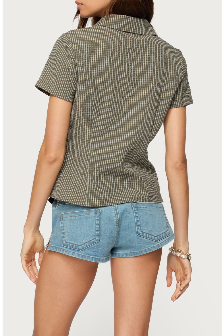 Alisa Plaid Crop Cotton Blend Button-Up Shirt, Alternate, color, OLIVE
