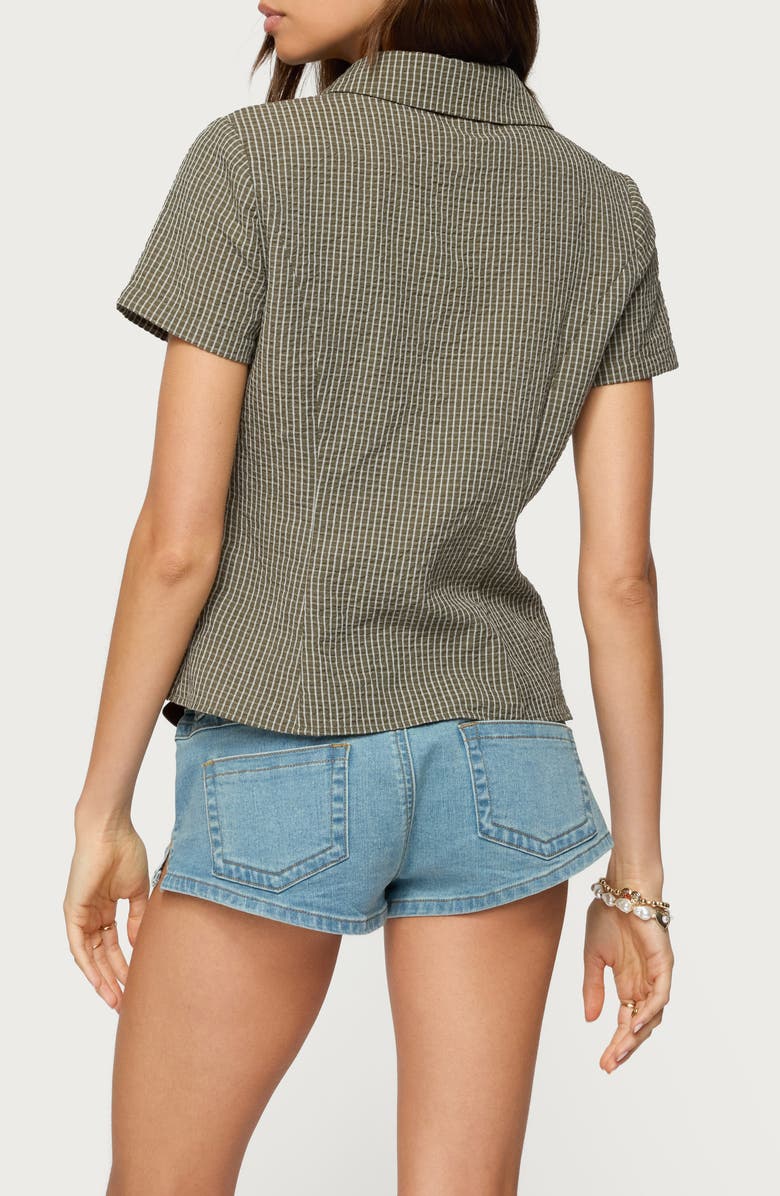 EDIKTED Alisa Plaid Crop Cotton Blend Button-Up Shirt, Alternate, color, Olive