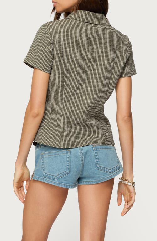 Edikted Alisa Plaid Crop Cotton Blend Button-up Shirt In Green
