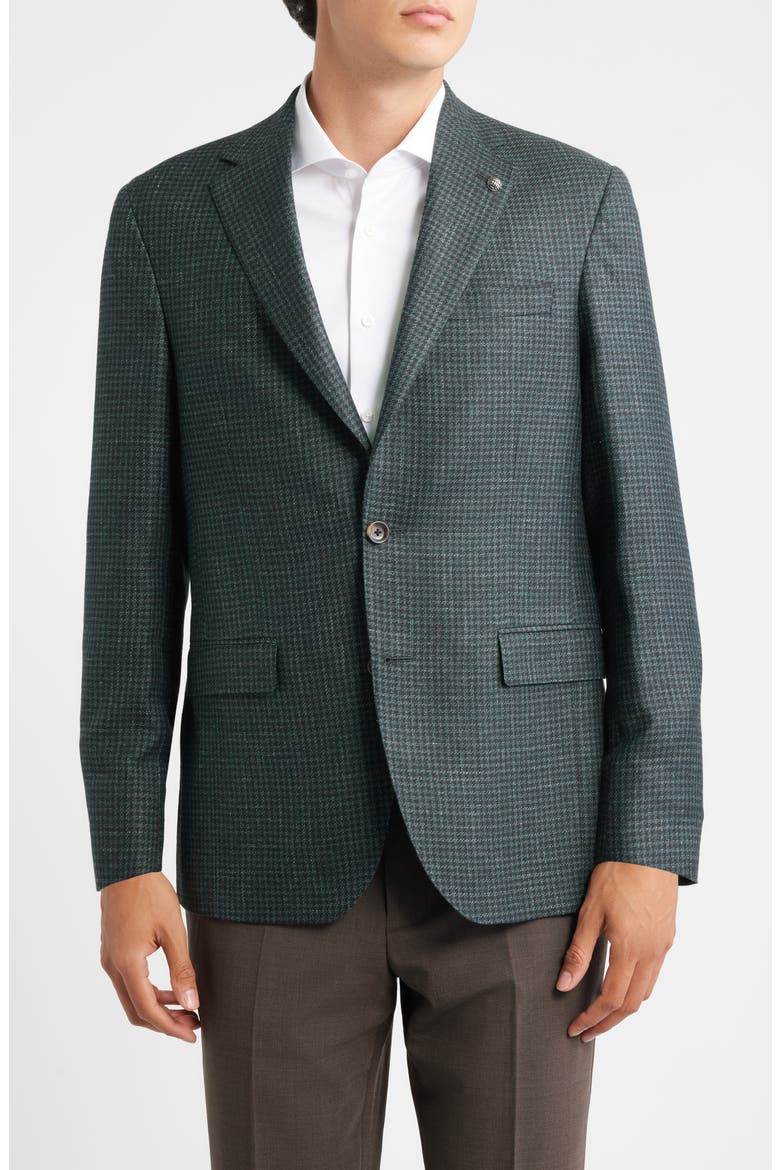 Midland Contemporary Fit Green Houndstooth Wool & Silk Blend Sport Coat, Main, color, DARK OLIVE