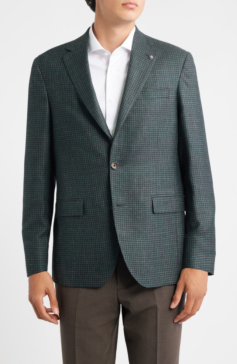 Jack Victor Midland Contemporary Fit Green Houndstooth Wool & Silk Blend Sport Coat, Main, color, Dark Olive