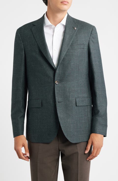 Midland Contemporary Fit Green Houndstooth Wool & Silk Blend Sport Coat