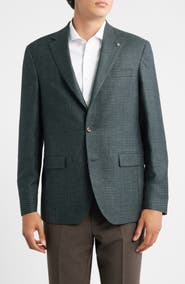 Jack Victor Midland Contemporary Fit Green Houndstooth Wool & Silk Blend Sport Coat