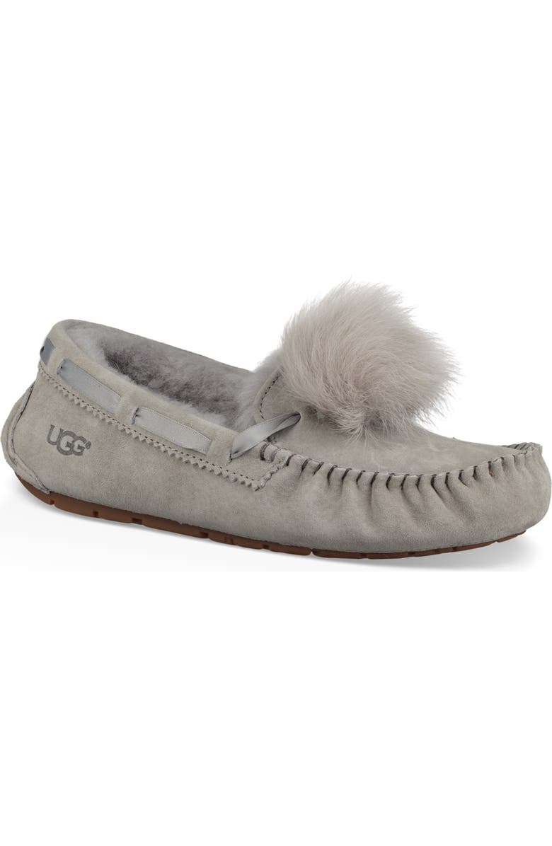 UGG<sup>®</sup> Dakota Genuine Shearling Pompom Slipper, Main, color,
