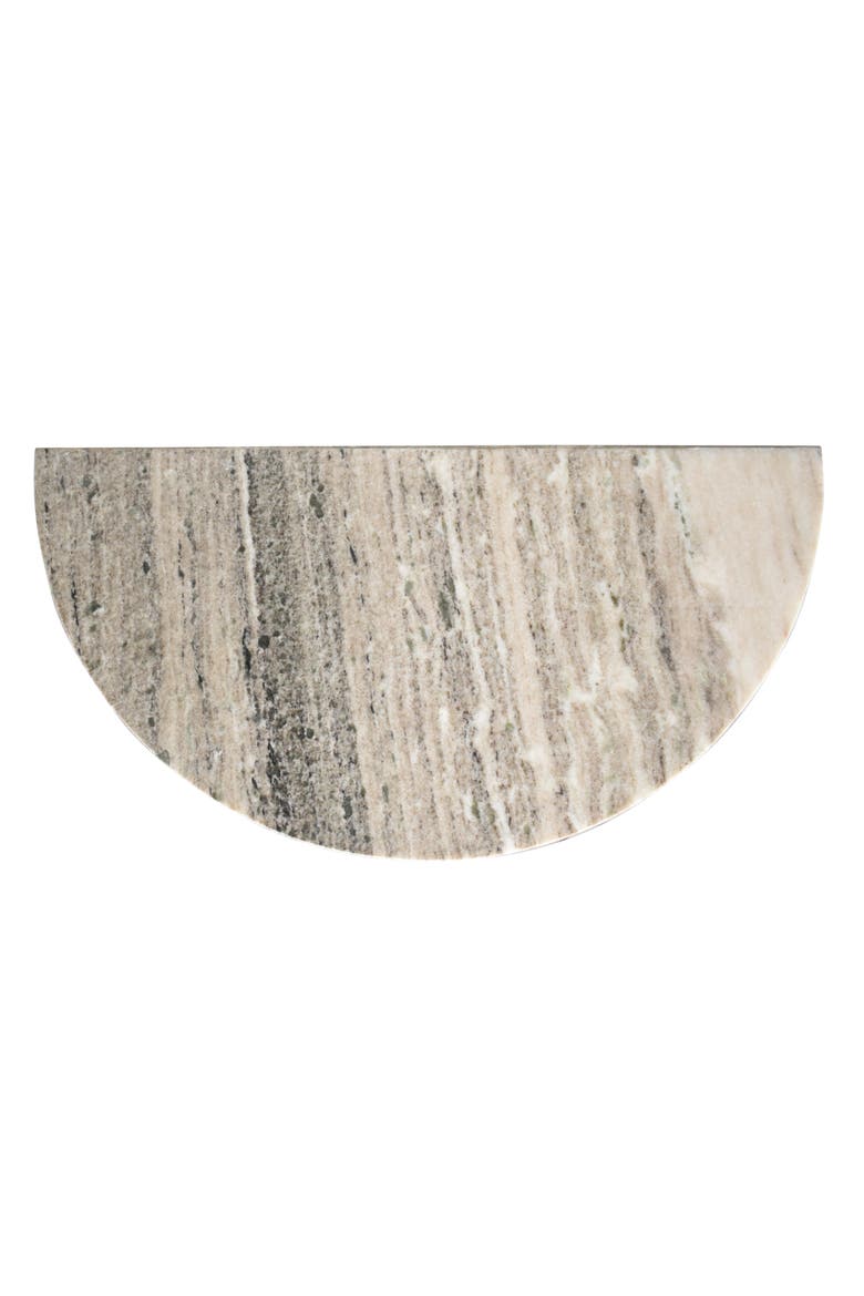 Patrice Modern Half Moon Genuine Marble End Table, Semi-Circle Accent Side Table with Cross Base for Living Room, Alternate, color, Gray/Beige
