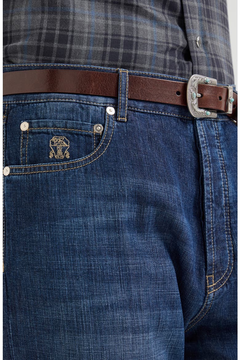 Lightweight old denim iconic fit five-pocket trousers, Alternate, color, Dark Denim