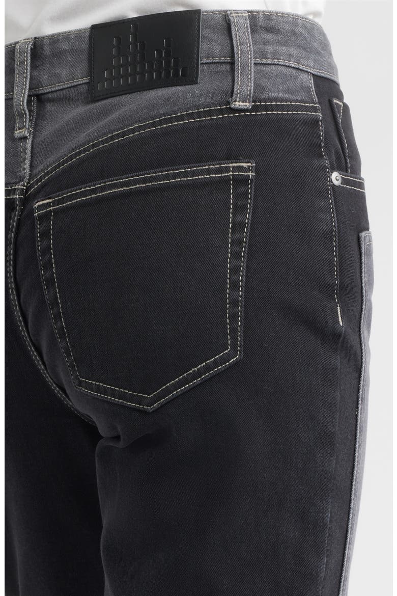 Two-Tone High Waist Straight Leg Jeans, Alternate, color, DARK WHISKER WASH