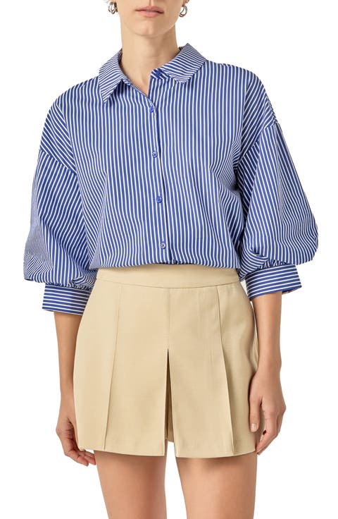 Stripe Balloon Sleeve Shirt
