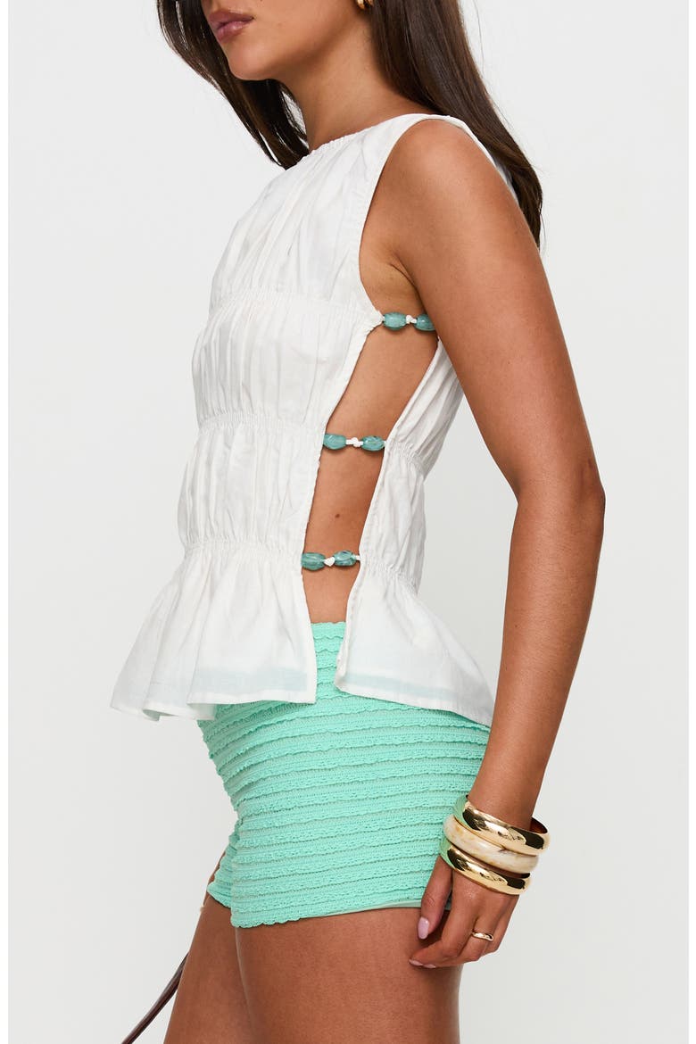 Read My Soul Bead Smocked Sleeveless Cotton & Linen Top, Alternate, color, WHITE