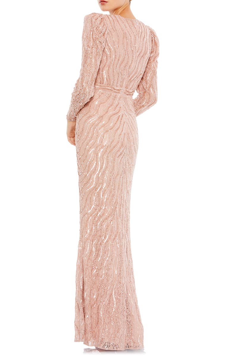 Mac Duggal Bead & Sequin Long Sleeve Trumpet Gown, Alternate, color, 