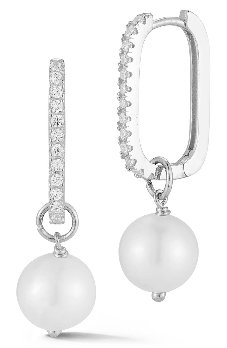 SPHERA MILANO Cultured Freshwater Pearl Hoop Earrings, Main, color, Silver