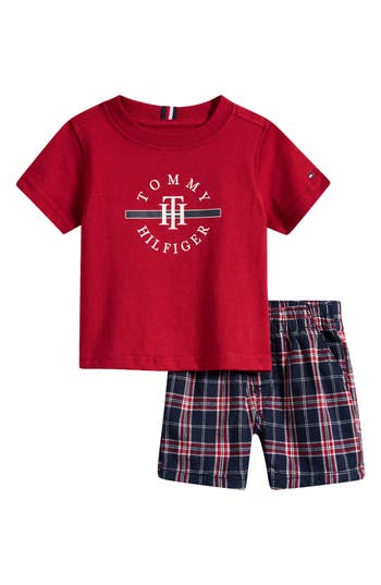 Tommy Hilfiger Graphic T-shirt & Plaid Shorts Set In Red