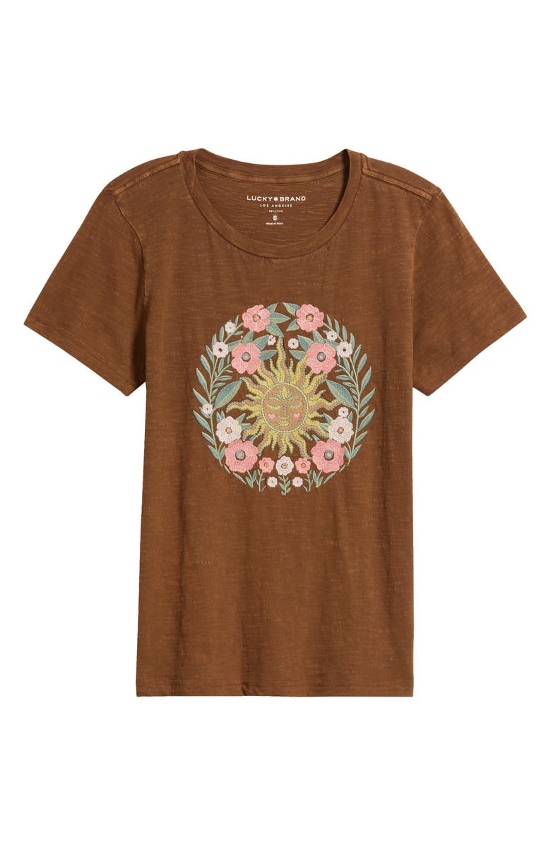 Lucky Brand Embroidered Floral Sun Cotton Graphic T-Shirt, Alternate, color, Emperador